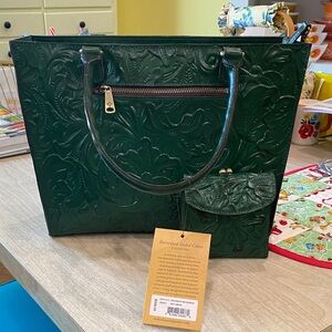 Patricia Nash Forest Green Embossed Tote and wallet